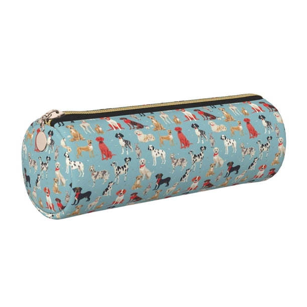 Easygdp Animal Dog para Estuche de Lápices Cilíndrico de Cuero con Cremallera, Organizador de Lápices de Cuero para Escuela, Oficina y Viajes