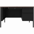 thumbnail image 5 of Lorell Fortress Series Walnut Top Teacher's Desk 48" x 30" x 29.5" - Box Drawer(s), File Drawer(s) - Single Pedestal on Right Side - T-mold Edge - Material: Steel Frame - Finish: Black Frame, Walnut L, 5 of 6