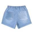 thumbnail image 7 of Women High Rise Ripped Stretchy Jeans Shorts Frayed Raw Hem Casual Denim Shorts Blue S, 7 of 7