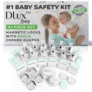 Magnetic Cabinet Locks Child Safety 41-Piece Kit with New Upgraded Adhesive [12 Magnet Locks 2 Keys 4 Corner Guards] Easy Installation No-Drill Baby Proofing Locks to Childproof Cabinets & Drawers