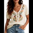 thumbnail image 1 of Suéter de Corta para Mujer, Estilo Retro con Bordado Floral, Blusa Campesina Cuello en V y Lazo Frontal Verano. M, 1 of 5