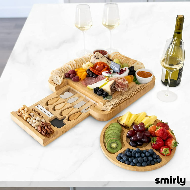 Smirly Charcuterie Boards Gift Set: Large Charcuterie Board Set, Bamboo Cheese Board Set - Unique Mothers Day Gifts for Mom - House Warming Gifts New