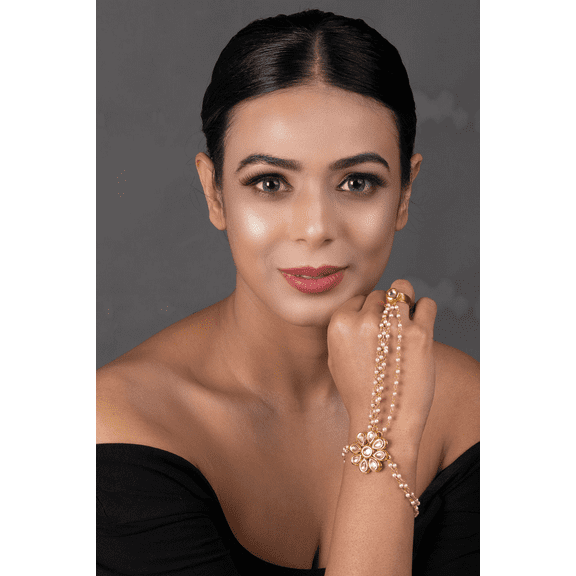 Hath panja Pair/ hathphool/ Hand Jewelry Set with Ring/ Kundan and Pearl Beaded Handmade Jewelry/ Adjustable Ring/Gold Plated Jewelry