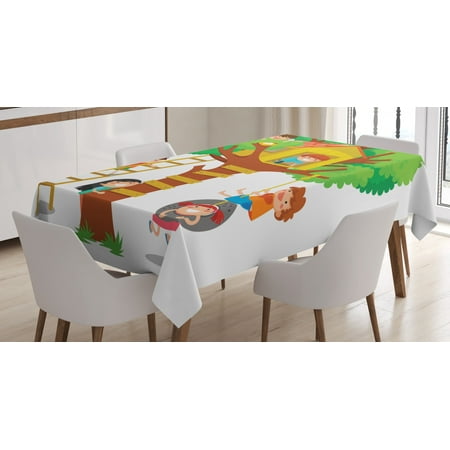 

Kids Tablecloth Cheerful Little Boys and Girl Playing in a Tree House Happy Childhood Friends Cartoon Rectangular Table Cover for Dining Room Kitchen 52 X 70 Inches Multicolor by Ambesonne