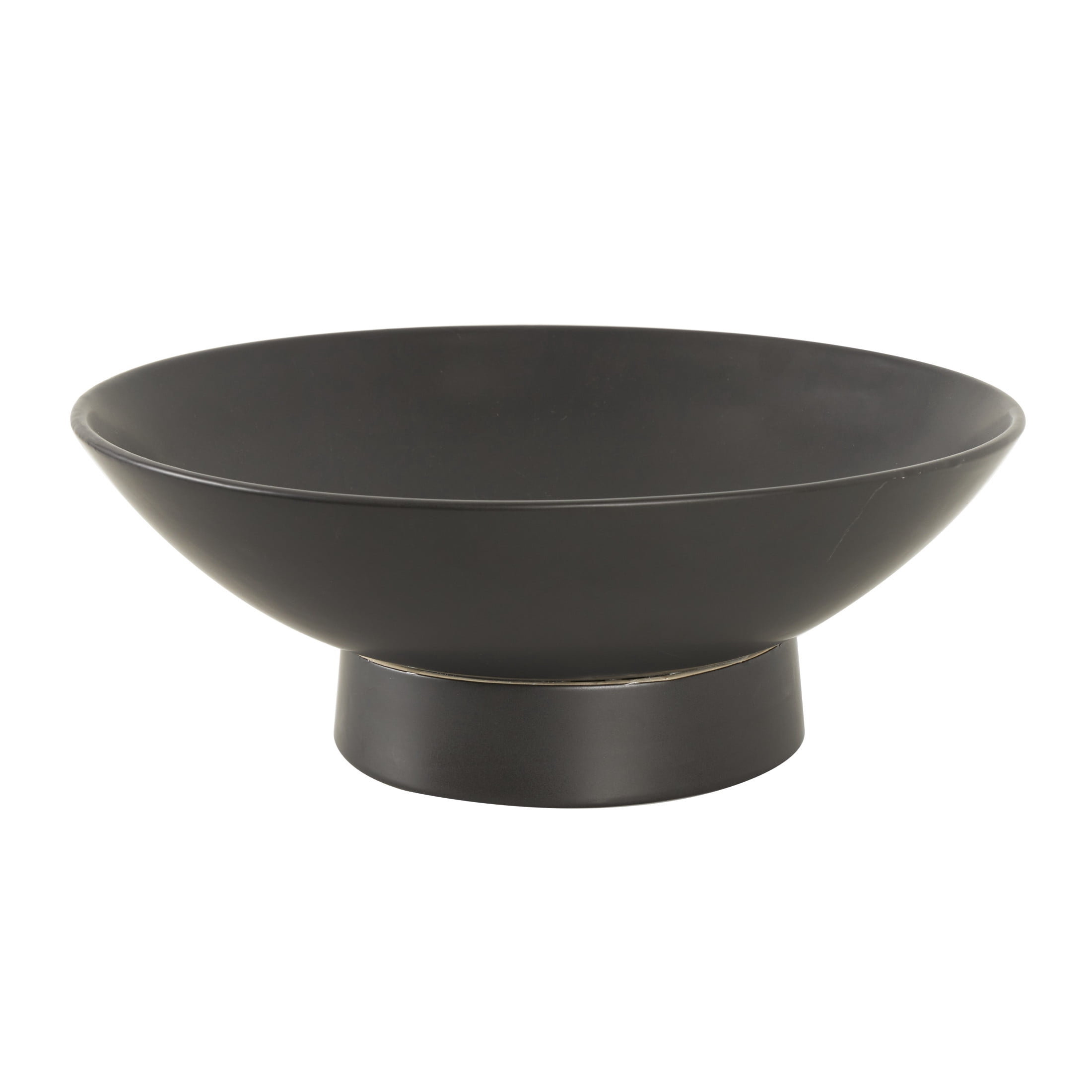 DecMode 16" Round Wide Black Ceramic Decorative Bowl with Elevated Base