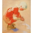 thumbnail image 2 of Helene Schjerfbeck 12x14 Black Ornate Wood Framed Double Matted Museum Art Print Titled: Girl on the Sand (1912), 2 of 5