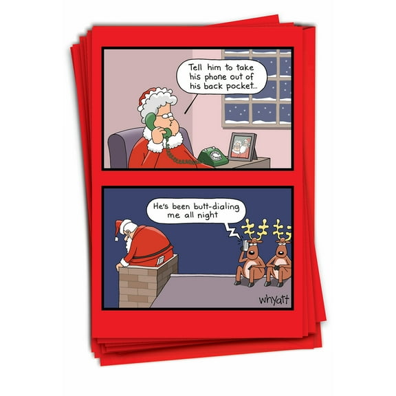 NobleWorks, Santa Butt Dial - 12 Funny Christmas Cards Boxed - Bulk Set, C9545XSG-B12x1