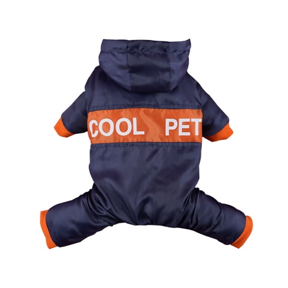 Letter Print Pet Jumpsuit - Retractable Hem, Color Matching, Hooded, Thickened, Windproof, Polyester, Four Leggings Pet Costume for Teddy