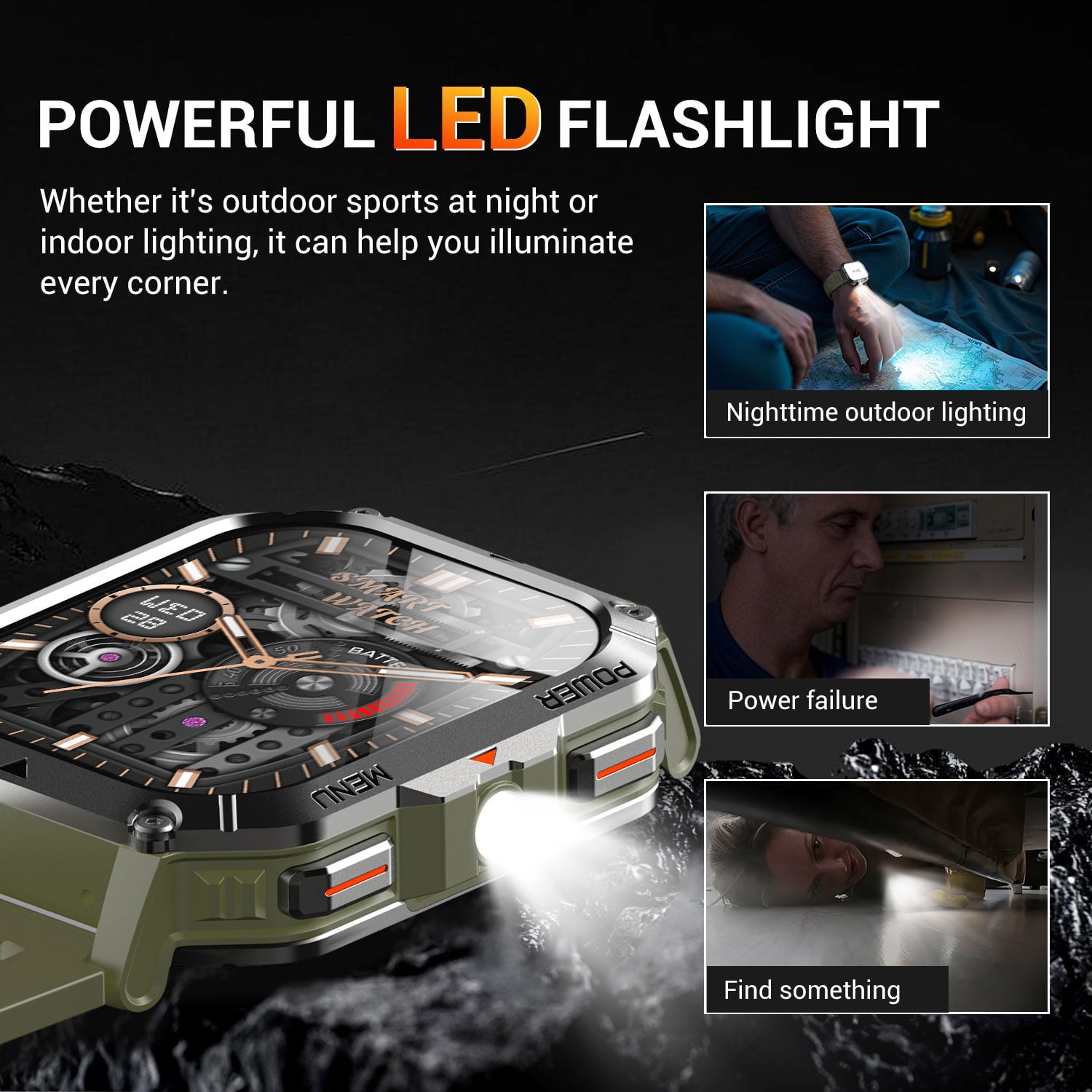 Blackview 2.01" Military Smart Watch for Men,with Calling,Flashlight,Compass,100+ Sports Modes,Large 900 mAh Battery,fits for Android iPhone,Green