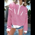 thumbnail image 4 of Suéter de Punto Acanalado de Larga con Media Cremallera A Rayas para Mujer, Tops Casuales, Cómodos y Ligeros, Moda de Otoño Rosa L, 4 of 8