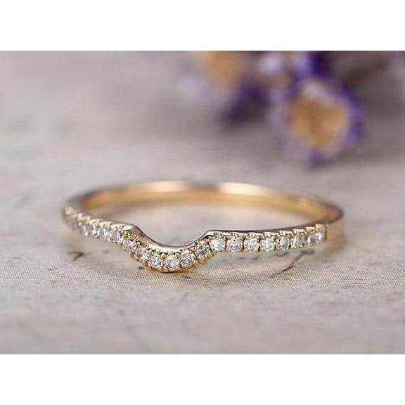 0.25 Carat Band Wedding Band with Moissanite Diamonds Anniversary Ring Curved U Design Antique Style Band with 18k Gold Plating
