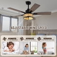 thumbnail image 3 of 52" Boho Ceiling Fans with Lights and Remote Control,Reversible Motor,5 Double Colour Blades,6-Speed Adjustable,Farmhouse Rattan Rustic Caged Ceiling Fan with Light for Living Room, Bedroom, 3 of 8