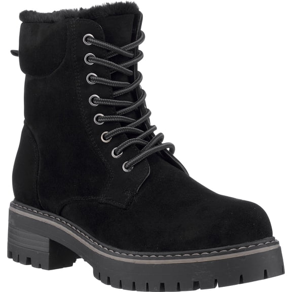 GC Shoes Womens Combat Boots, Lace Up Wide Calf Boots, Faux Fur Lined Riding, Work & Fashion Ankle Booties, Camila/Black/10