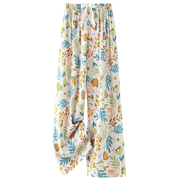 Njagoc3 Womens Cottagecore Floral Lounge Casual Pants Smocked Waist with Ruffle Hem (TikTok Viral Aesthetic)