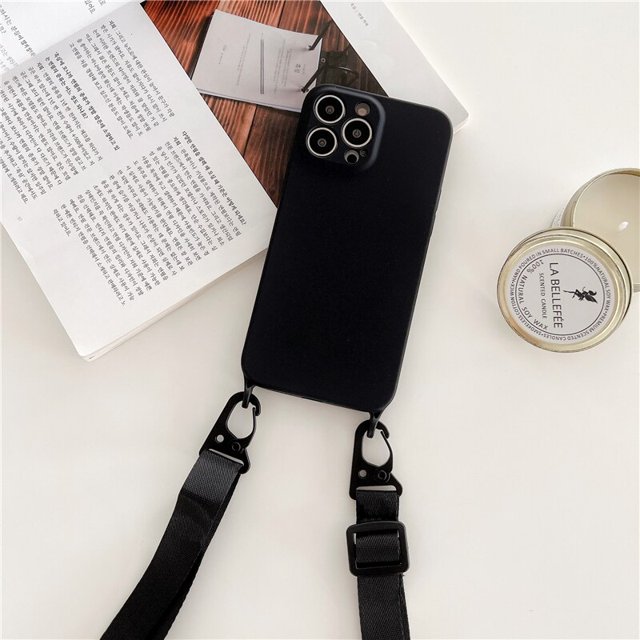 Funda de teléfono de silicona suave con cordón y correa de collar cruzado, carcasa trasera para iPhone 13, 12, 11, 14 Pro Max, X, XR, XS Max, 7, 8 Plus, SE3