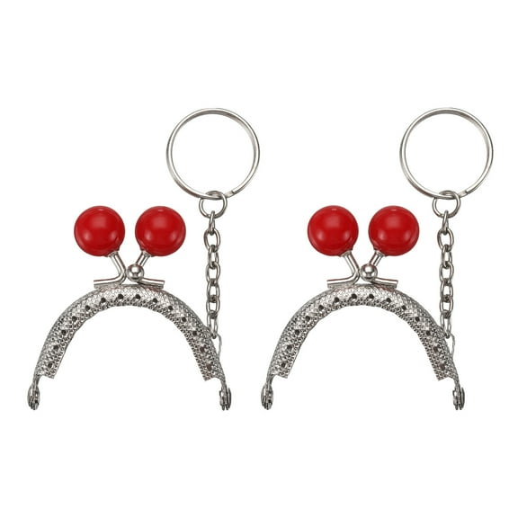 Uxcell 2 Pack Metal Purse Frame, 5cm/1.97" Kiss Lock Clasp with Key Ring, Red