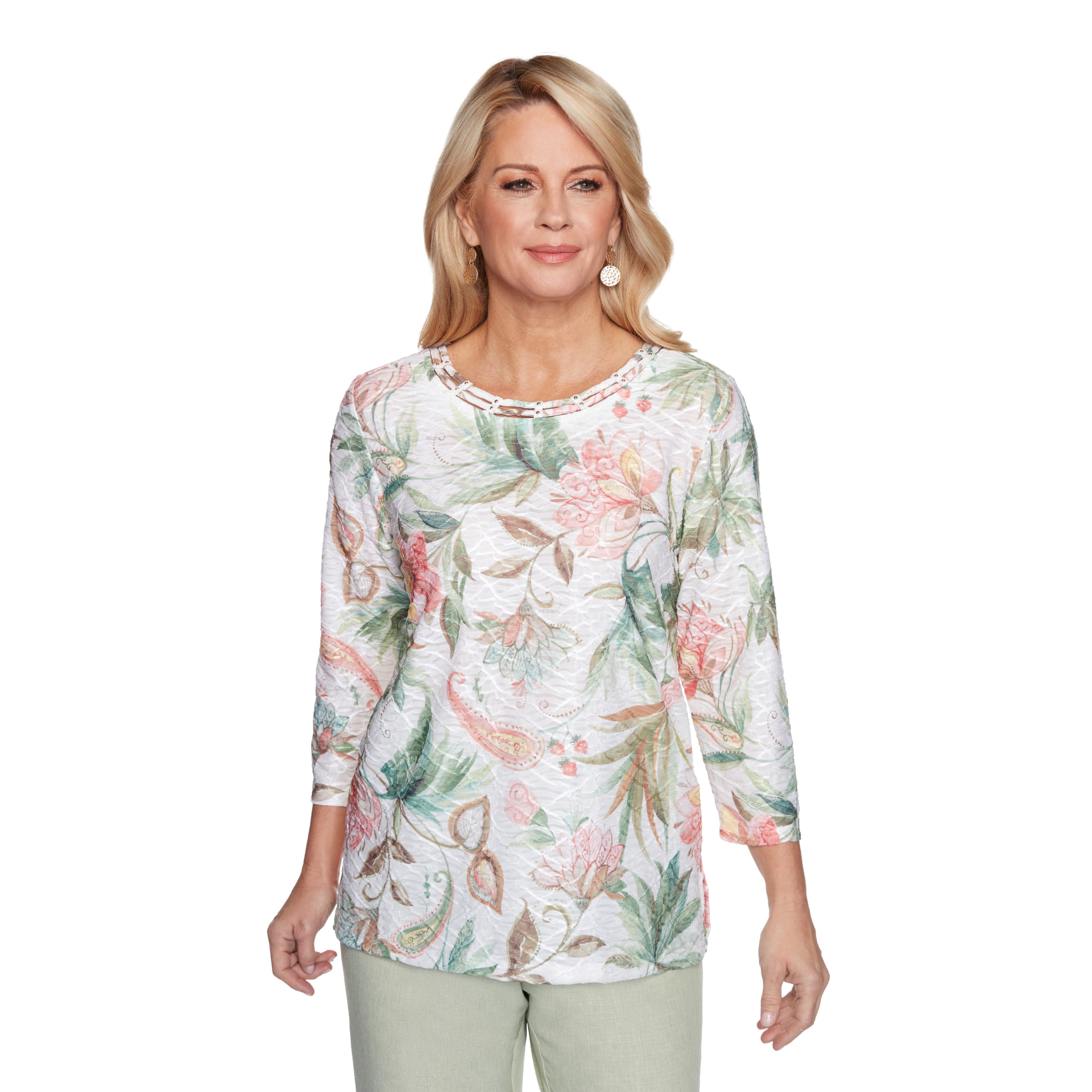 Alfred Dunner Womens PlusSize Women'S Floral Texture Loose Knit Top