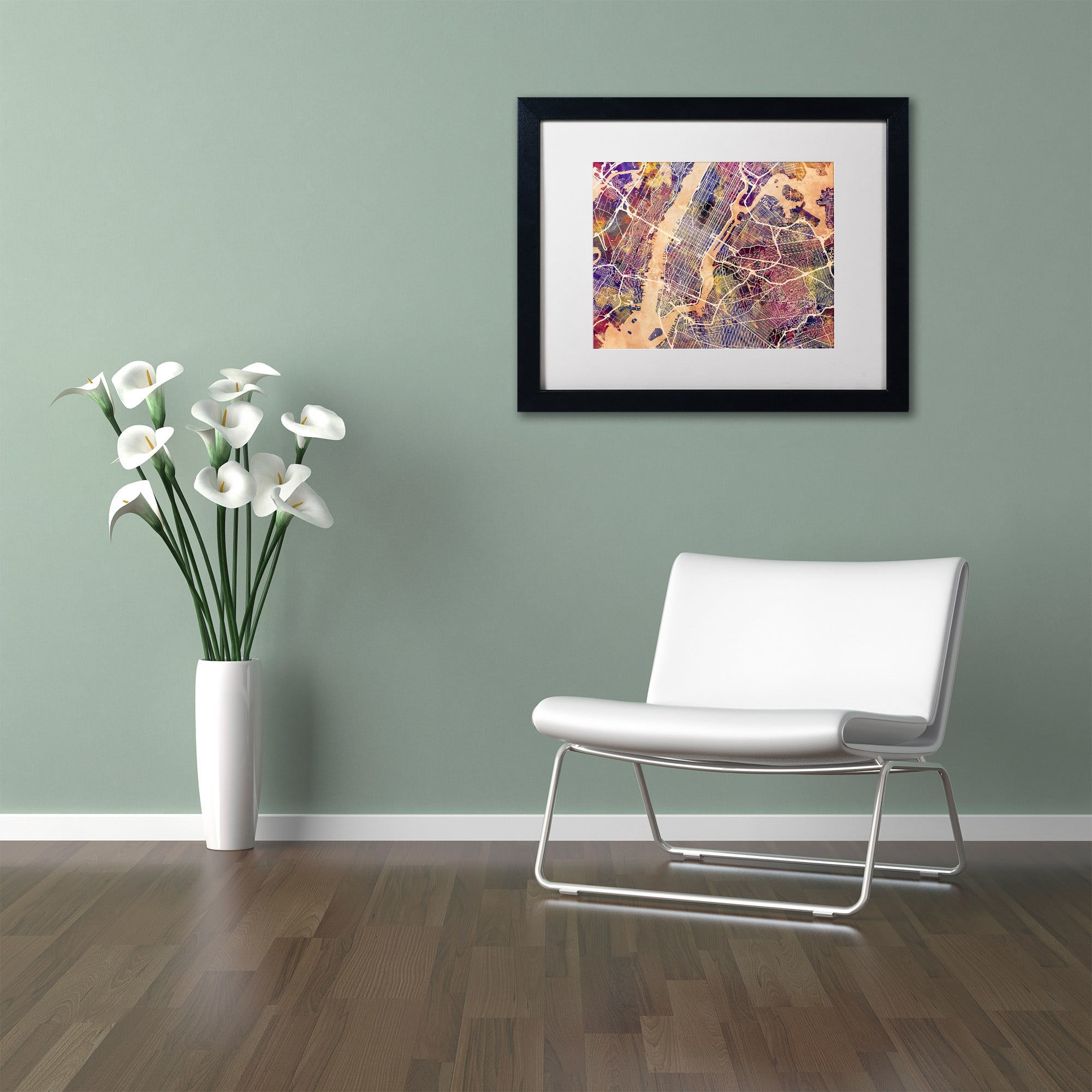 Trademark Fine Art "New York City Street Map" Canvas Art by Michael Tompsett, White Matte, Black Frame
