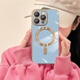 thumbnail image 6 of Magnetic Case Designed for iPhone 15 Pro for Women Girls Luxury Cute Plating Compatible with Magsafe iPhone Case Soft TPU Electroplate Edge Bumper Cover 15 Pro Cases Blue, 6 of 12