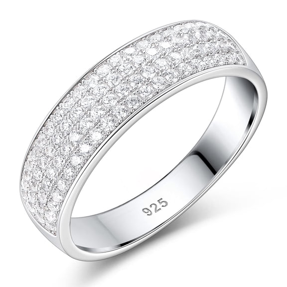 SweetJew Mens Moissanite Wedding Band 4 Row 84 Round Cut 14k White Gold Plated with Engagement Ring Size 9