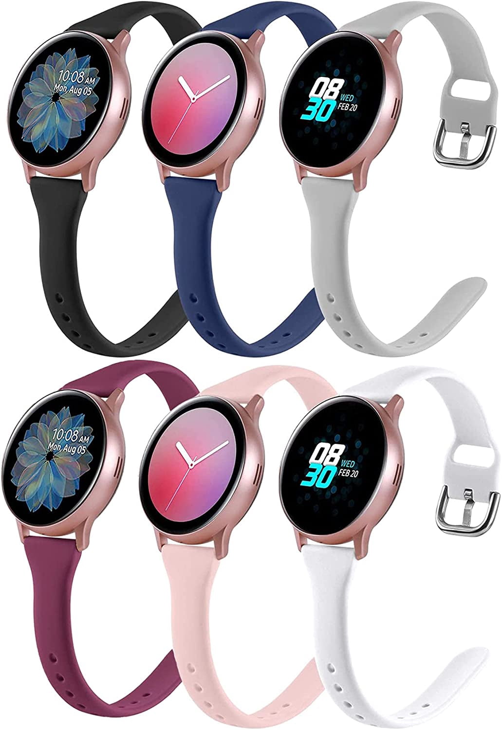 6 Pack Slim s Compatible with Samsung Galaxy Watch Active 2 40mm 44mm