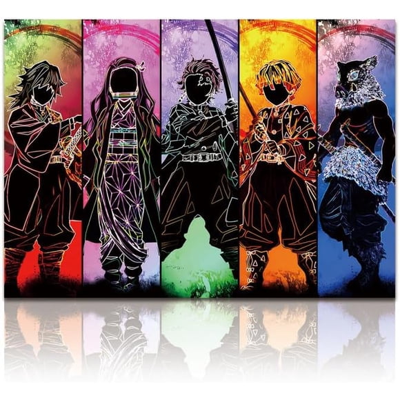 Anime Poster Tanjirou Nezuko Zenitsu Agatsuma Inosuke Hashibira Giyuu Tomioka Print on Canvas Painting Wall Art for Living Room Decor Boy Gift (Unframed)