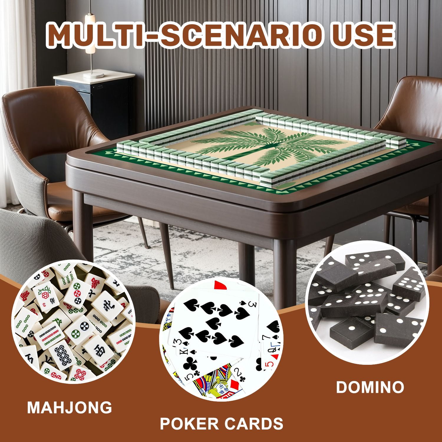 Mahjong Mat 31.5" x 31.5" Green Palm Tree Tropical Leaves Decorative Border Non-Slip Noise Reduction American Mahjong Tiles Table Cover for Dominoes Poker Card Board Games Gift