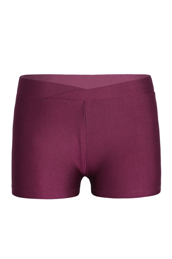Girls Front Cut Gymnastics Ballet Dance Booty Shorts Workout Sports Yoga Cycling Running Swimming Shorts Burgundy 10-12