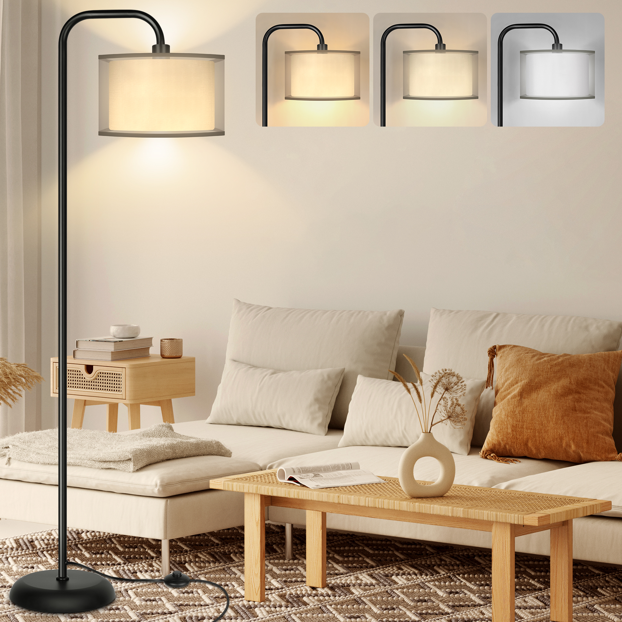 65" Modern Floor Lamp with Foot Switch  for Bedroom Living Room Study Room Office, Bulb Included