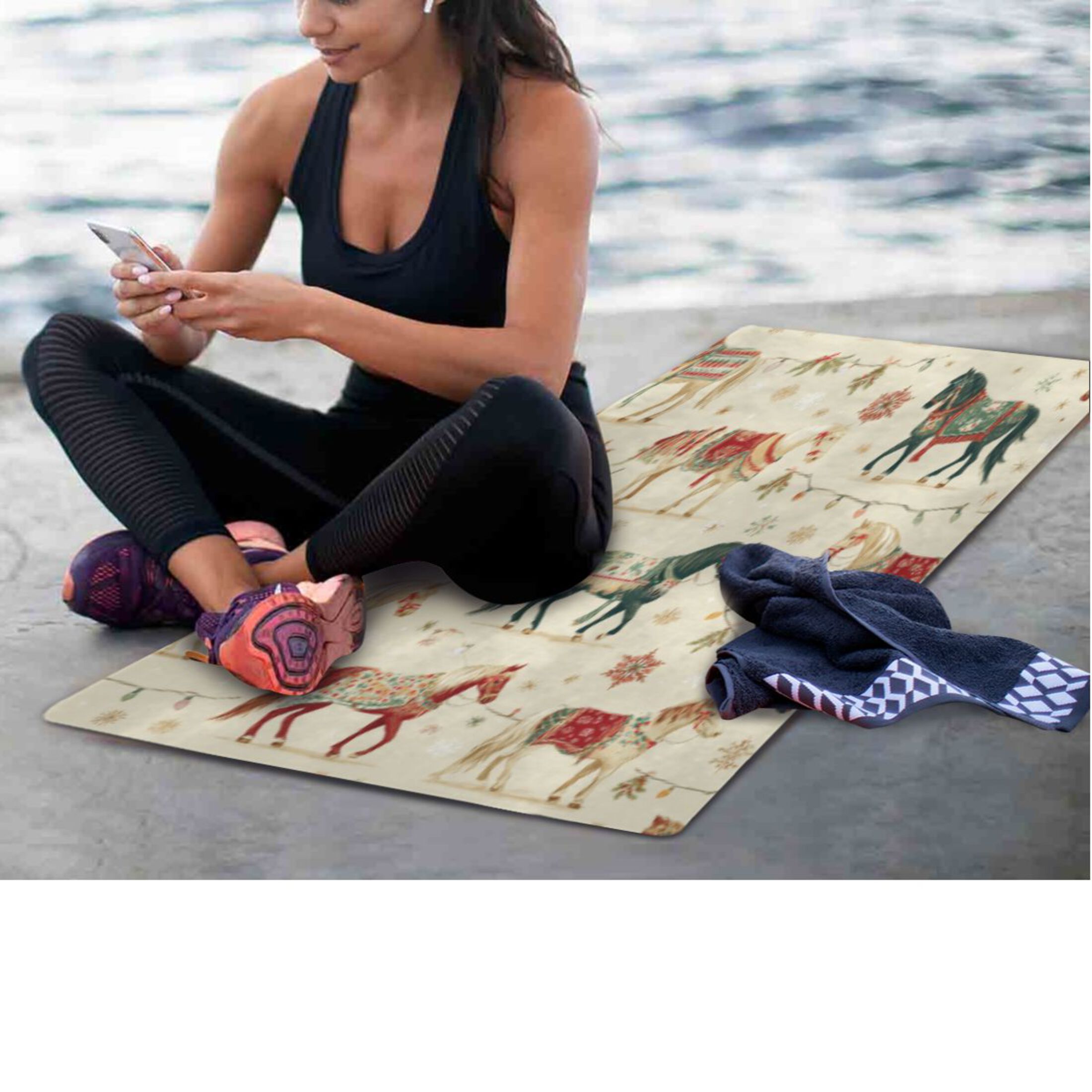 BZSMCE Yoga Mat Women Fitness Mat Carousel Horses Pattern