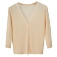 thumbnail image 5 of biudgviw Women's Cropped Cardigan 3/4 Sleeve Button V Neck Lightweight Sweater Soft Comfy Casual Fall Fashion Clothes, 5 of 5