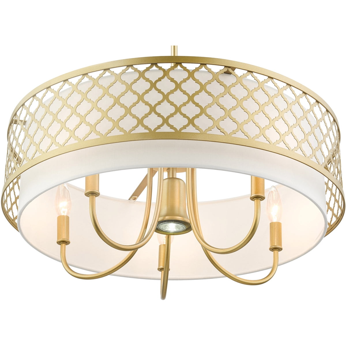 6 Light SG Pendant Chandelier with Hand Crafted Off-White Fabric Shade