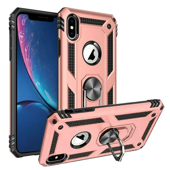 For Apple iPhone XR Ring Magnetic Kickstand Hybrid Case Cover - Rose Gold