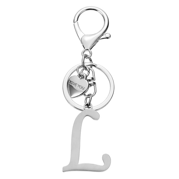 UxcellInitial Letter L Keychain, Stainless Steel Heart Alphabet Key Ring, Silver