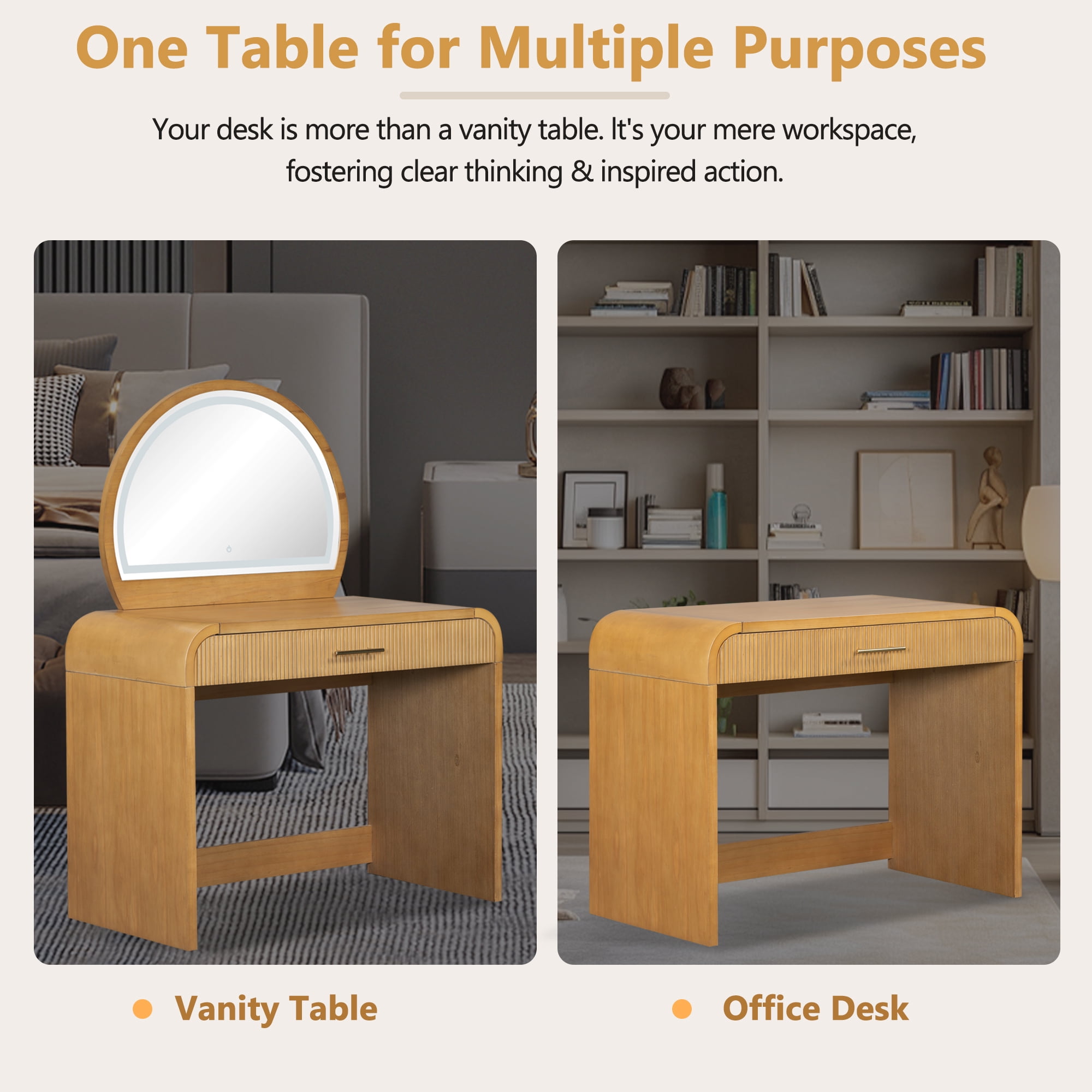 39" Makeup Vanity Table with Mirror Touch Screen Lighted Mirror, Dressing Table with Drawer for Bedroom, Natural