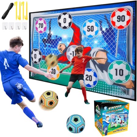 Kids Soccer Target Game Set with 2 Sticky Soccer Balls and Hanging Goal for Ages 3+