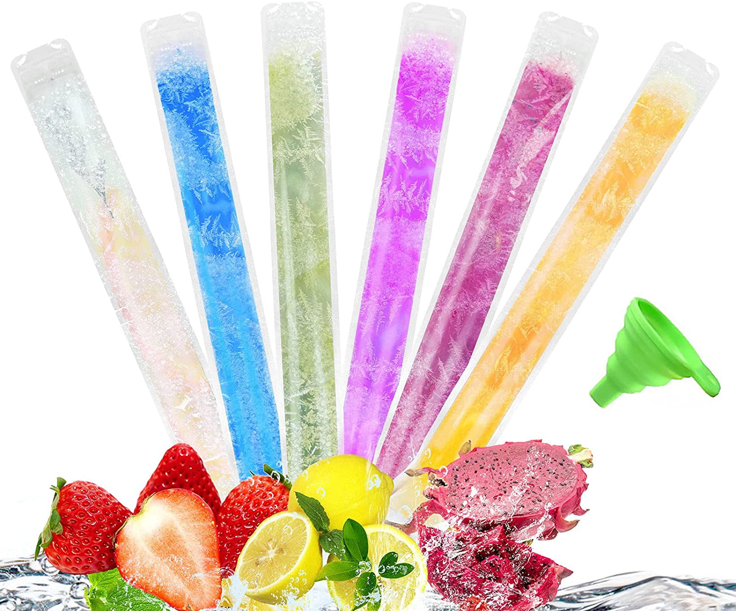 Yogurt Ice Candy Popsicle Bags Pouches Come with a Silicone Funnel 100 Pack Disposable DIY Ice Popsicle Mold Bags for Healthy Snacks Popsicle Bags 