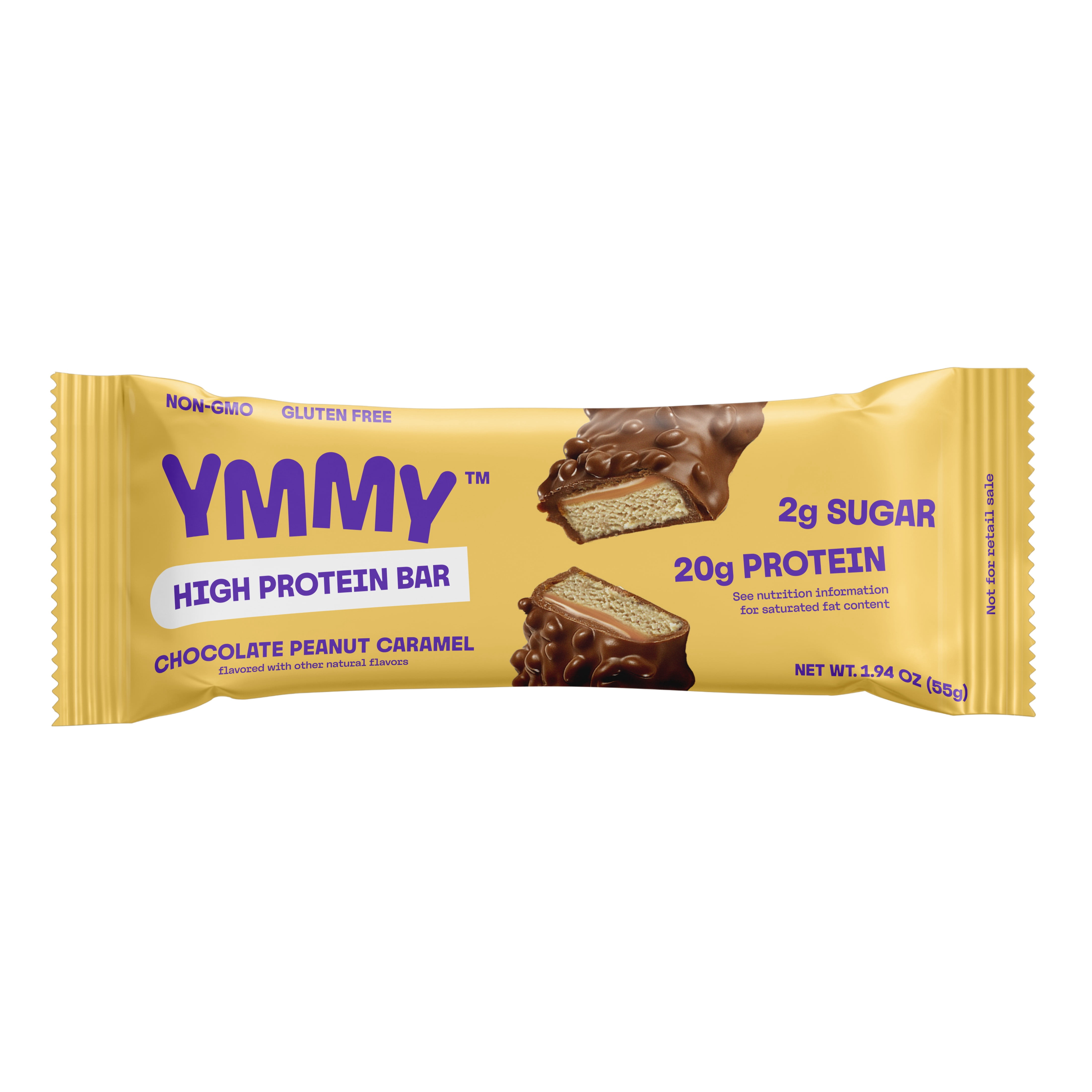 YMMY Chocolate Peanut Caramel High Protein Bar, Gluten-Free, 1.94 oz, 4 Pack