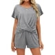 thumbnail image 5 of Qarigey 2 unids/set de camiseta para mujer, pantalones cortos, deportes, Fitness, traje para niñas, fiesta de vacaciones en la playa, traje Gris L 2Conjunto, 5 of 6