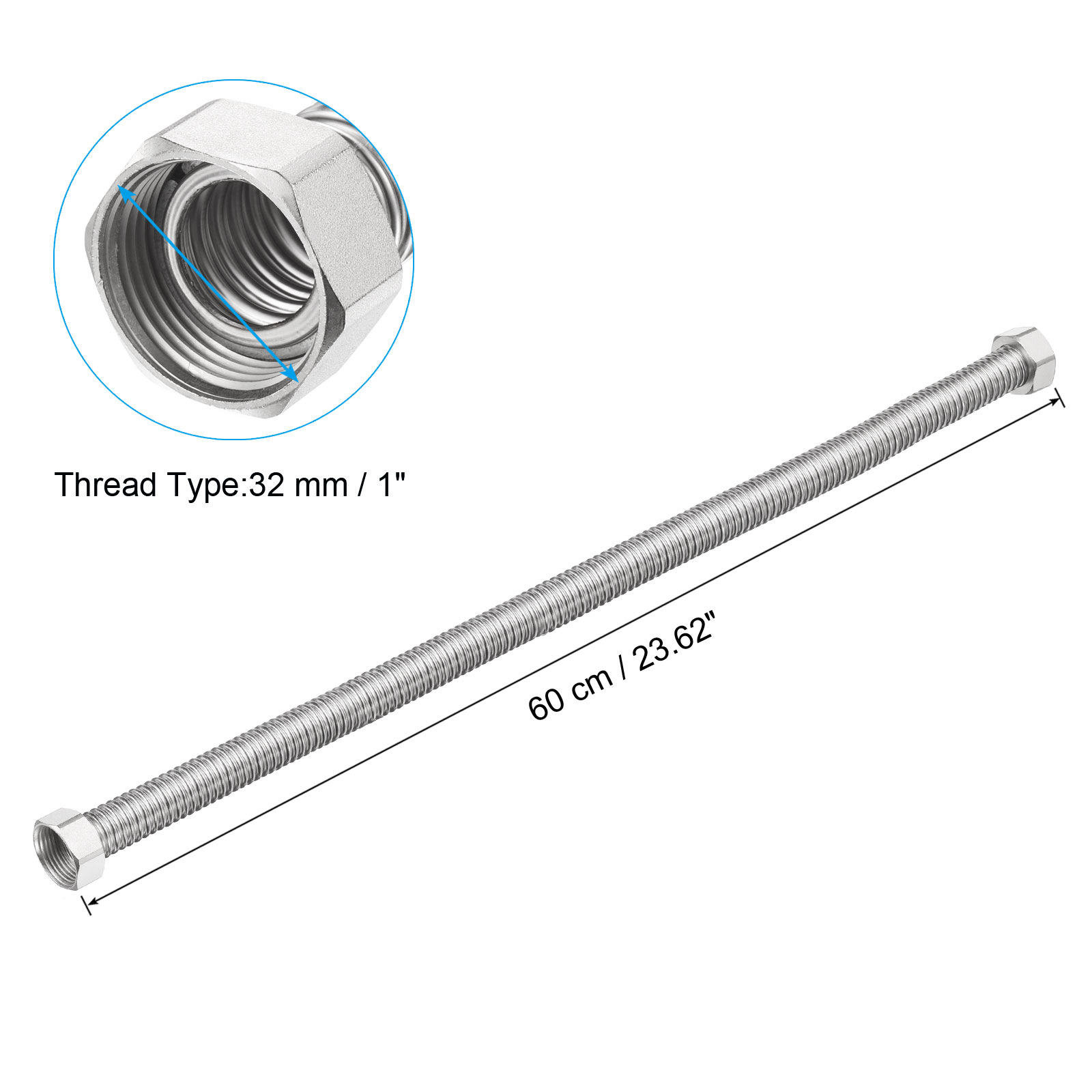 Flexible Stainless Steel Water Heater Hose, 2 Pack 24 Inch Durable Corrugated Water Heater Connector Hoses for Female Iron Water Pipes Fitting, (1G Female x 1G Female)