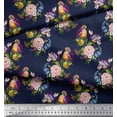 thumbnail image 2 of Soimoi Blue Cotton Voile Fabric Leaves,Floral & American Robin Bird Printed Craft Fabric by The Yard 56 Inch Wide, 2 of 3