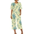 thumbnail image 1 of Womens Pajamas Set Shorts Womens Printing Round Neck Short Sleeve Sleepshirt and Pants Sets Loungewear Pajamas with Pockets Womens Short Sleeve Tops Womens Pajamas Set Summer, 1 of 7