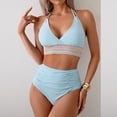 thumbnail image 3 of Women's Bikini Set Solid Color Two Piece Swimsuit with Removable Bra Pads No Underwire for Beach Swimming Vacation,Sky Blue,M, 3 of 7