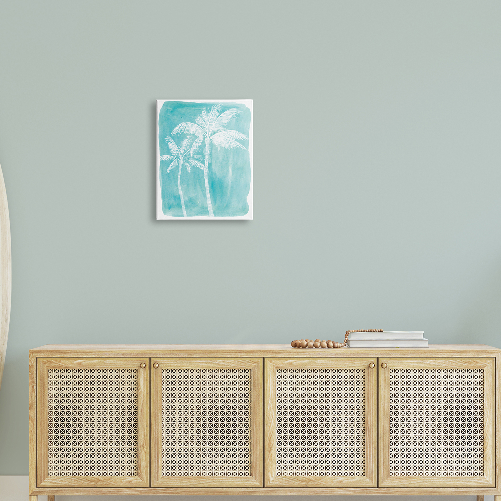 Stupell Industries White Palm Tree Beach Blue Tropic Painting,16 x 20, Design by Kamdon Kreations