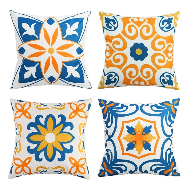 Juego De 4 Fundas De Almohada Impermeables Para Exteriores, Con Estampado Floral Y Estilo Bohemio, Para Exteriores, Para Muebles De Patio, Jardín, 18.0 X 18.0 In, Color Amarillo