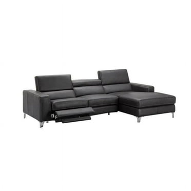 Ariana Italian Leather Sectional Sofa With Power Recliner, Black, Left Hand Facing
