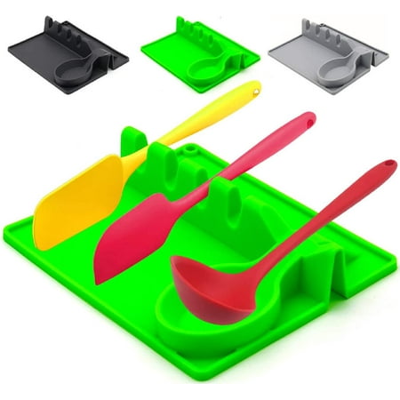 

Silicone Heat-resistant Utensil Rest 2 in 1 Large Silicone Spoon Holder for Stovetop Upgraded Non-Slip Kitchen Spoon Rest Include 4 Slots 1 Spoon Holder and 1 Wide Drip-pad with Hang Hole