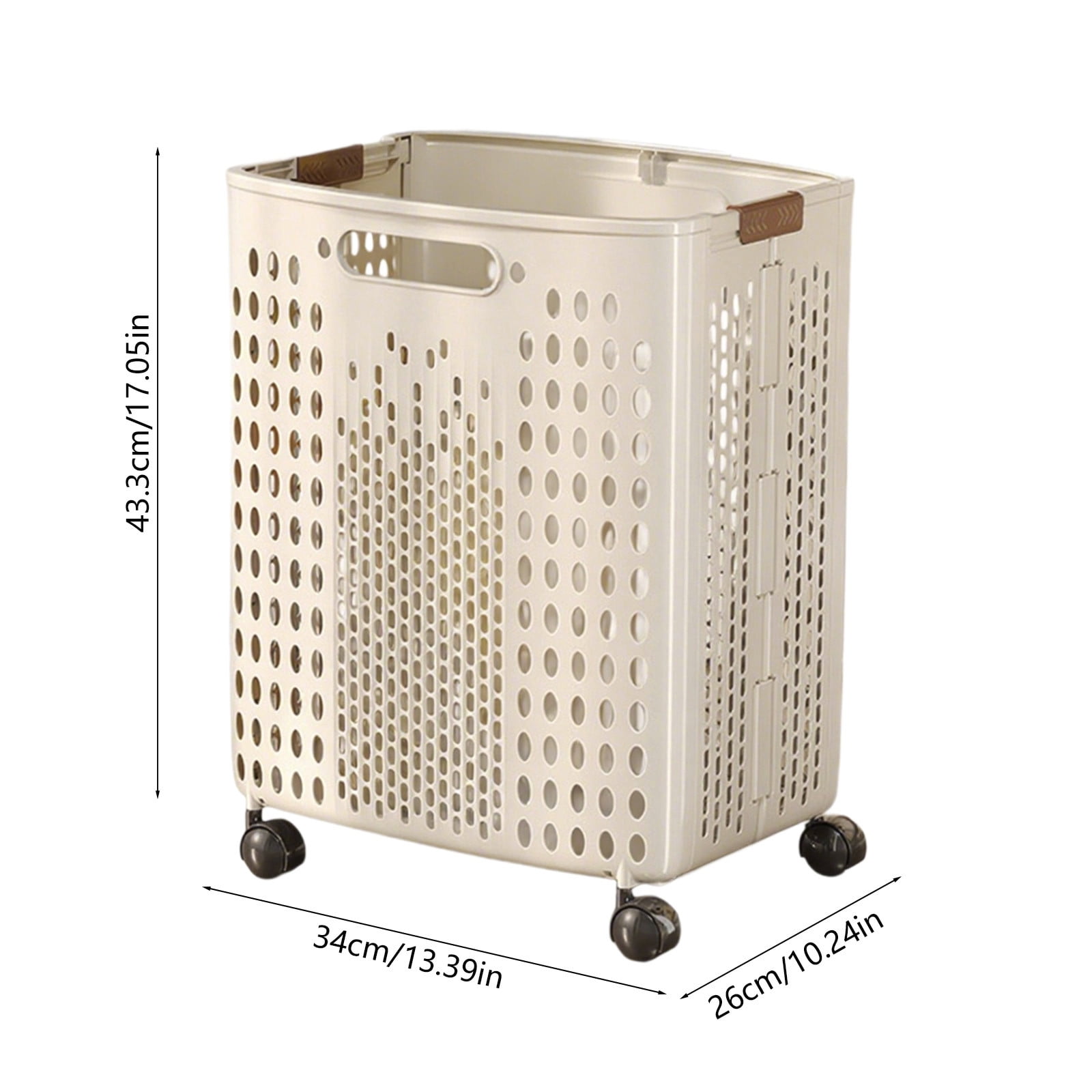 Foldable Laundry Basket with Wheels - Portable Plastic Dirty Clothes Hamper, White/Gray, 17.05 x 13.39 x 10.24 in, Multi-functional Storage for Laundry, Toys with Handles
