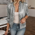 thumbnail image 2 of Towmus Women's Metallic Zipper Bomber Jacket Outwear Long Sleeve Tops Causal Lightweight Jacket Coats, 2 of 4
