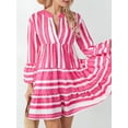 thumbnail image 3 of Lucakuins mujeres vestido fluido Casual contraste Color suelto cuello en V manga larga vestido de fiesta para playa cóctel Club ropa de calle Lucakuins  moda, 3 of 9